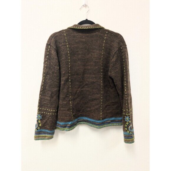 Vintage Icelandic Design Mohair Wool Alpaca Floral Crochet Sweater Cardigan sz L - Picture 3 of 13